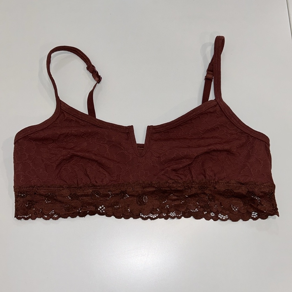Aerie brown floral lace trim bralette for women size XL